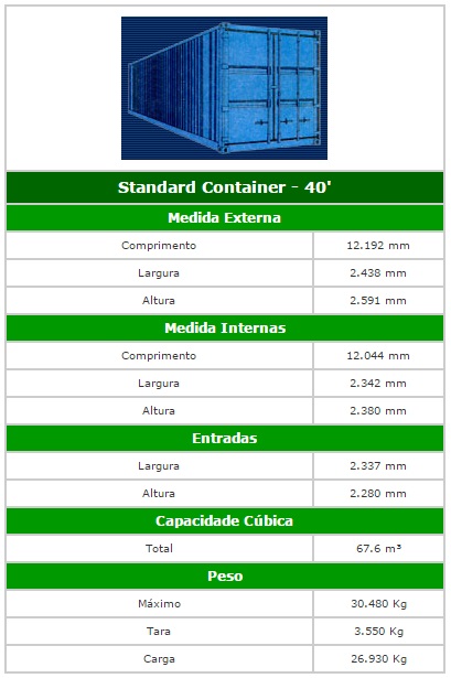 Venda de container Standard Container - 40'
